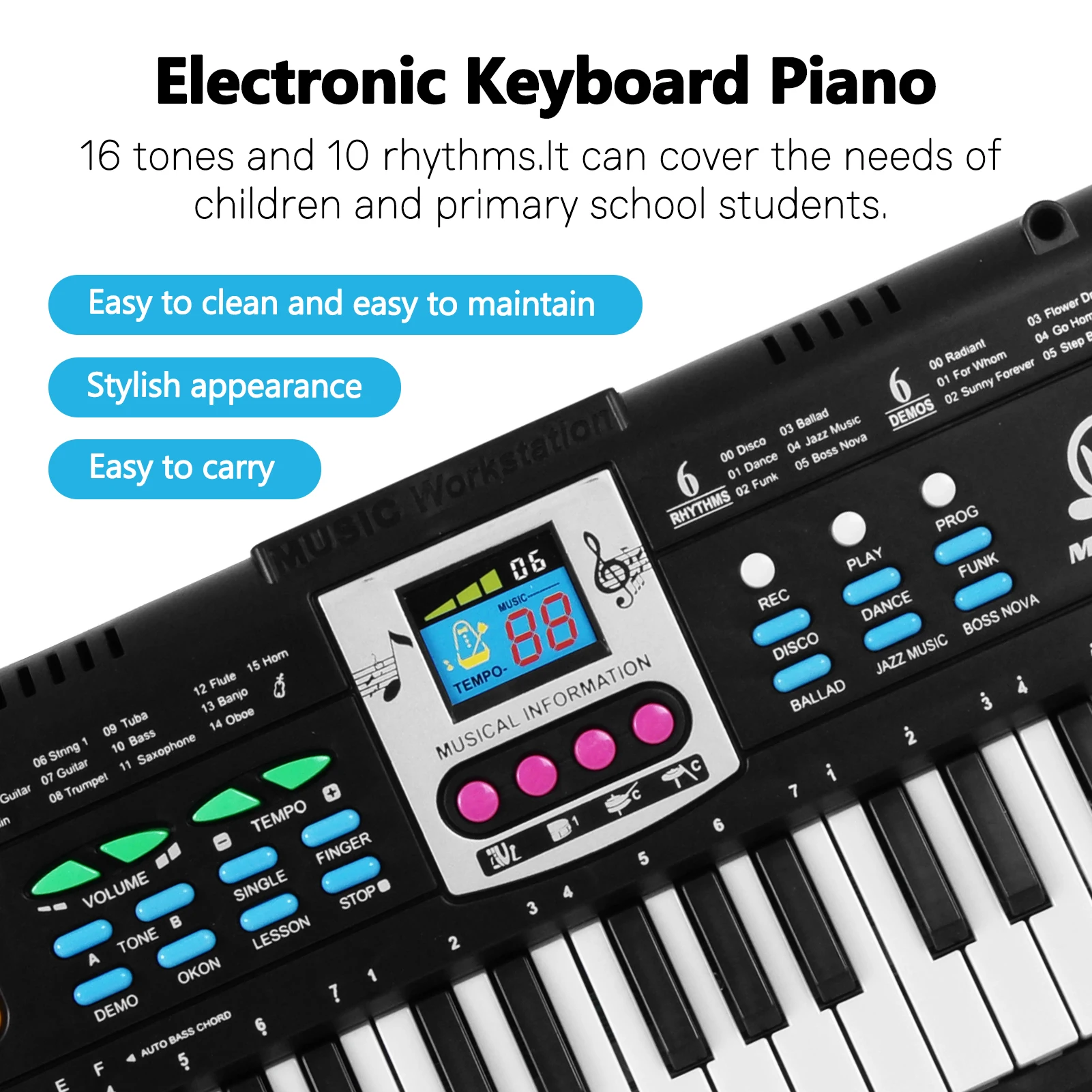 61キーの電子キーボード,デジタルディスプレイ,多機能,電気ピアノ