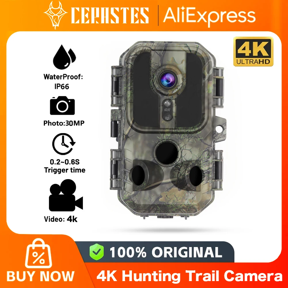Hunting Trail Camera 30MP 4k Infrared Night Vision Motion Activated Trigger Security Cam Outdoor Wildlife Photo Traps