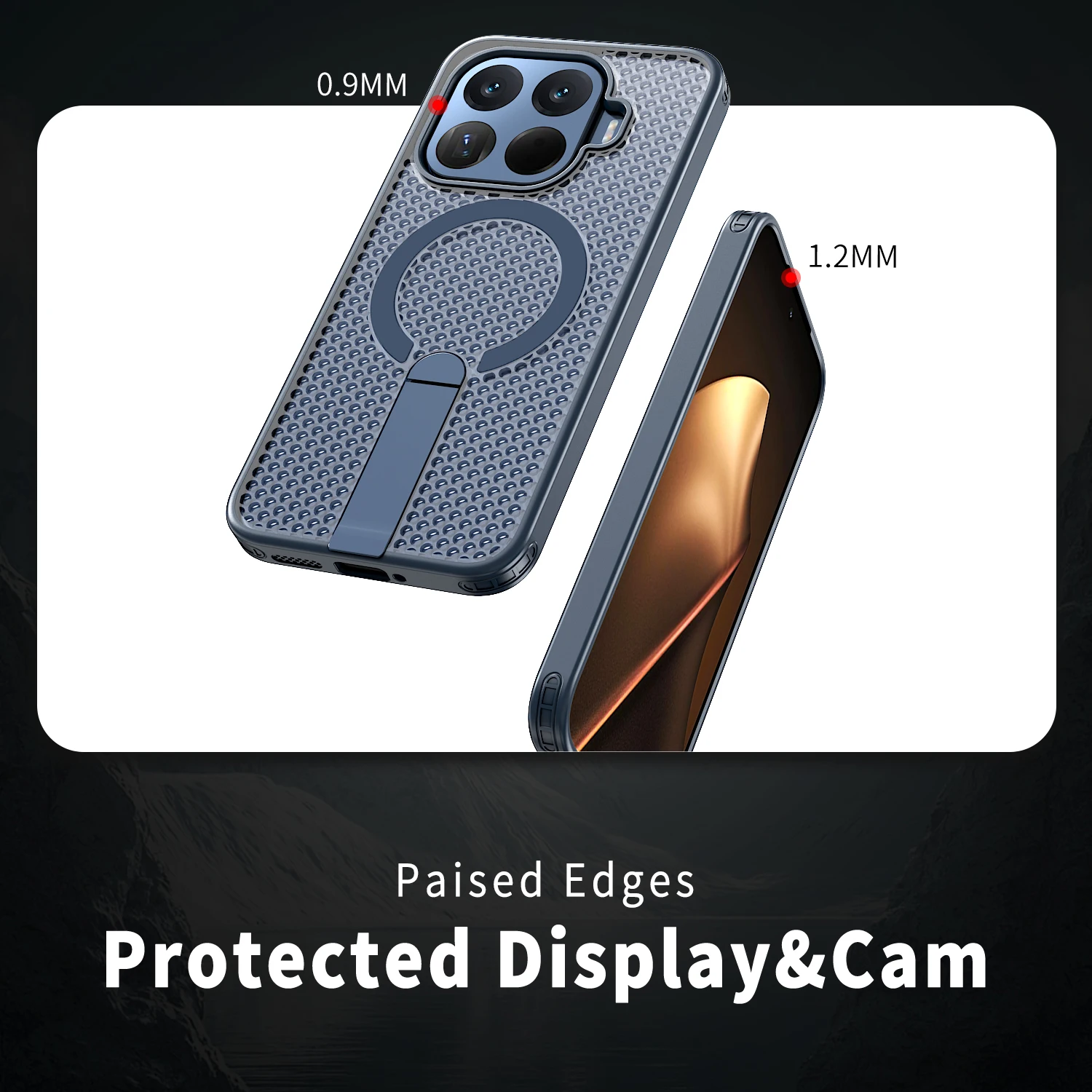 Magnetic Armor Phone Case with Cooling Hole Design and Metal Bracket - TPU Frame Acrylic Shockproof Cover