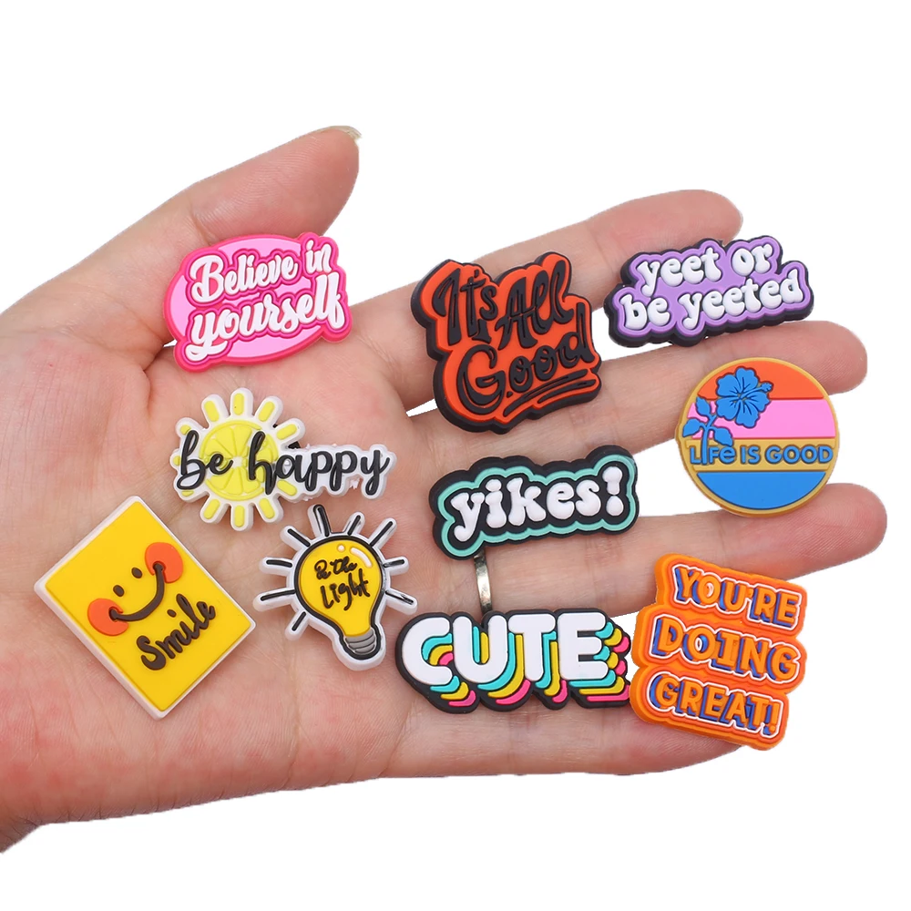 

Inspirational letters Alligator Charm Colorful English word Shoes Decorative Clogs sandals bracelet accessories for female men