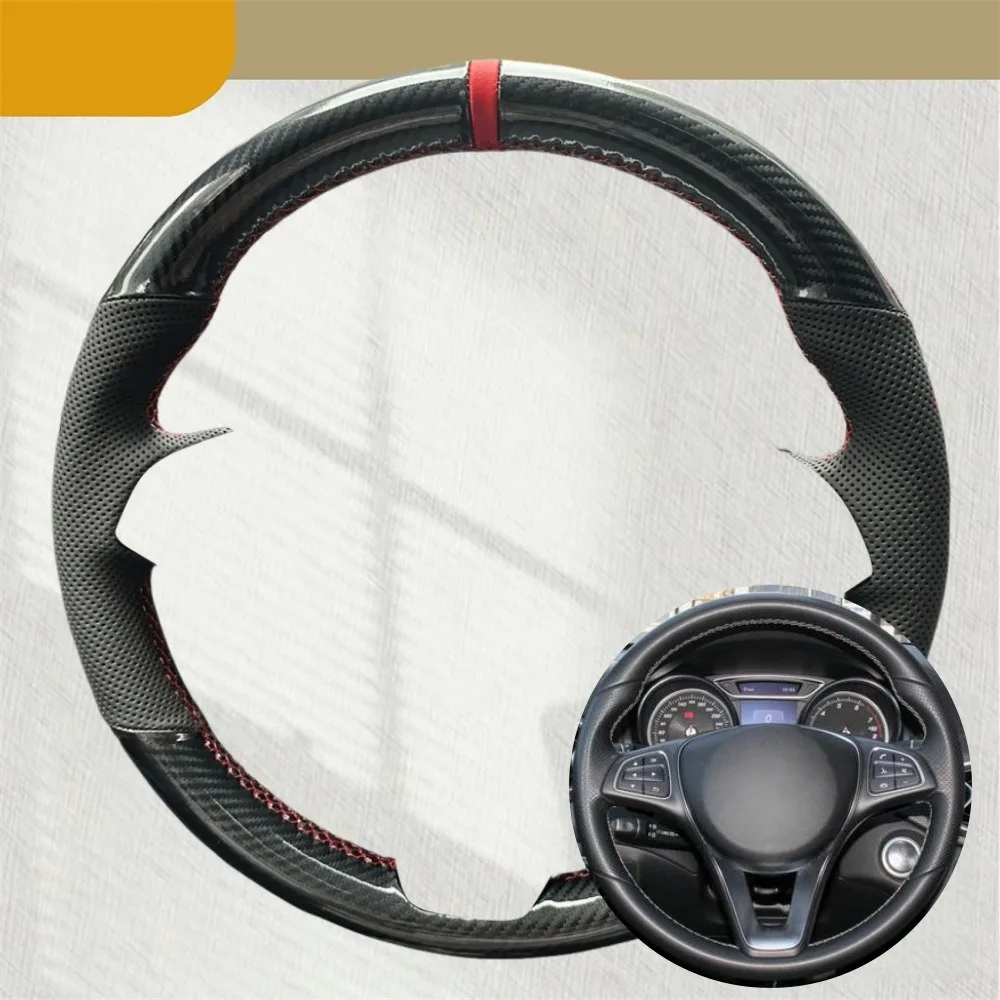 Protector para volante de coche de cuero y fibra de carbono para Mercedes Benz W176 W246 W205 C117 C218 X218 W213 X156 X253 W166 X166 EQV W447