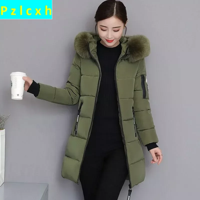 Women Cotton Coat Winter Jacket Female Warm Thick Parkas Mid Length Version Loose Outwear Artificial Fur Collar Hooded Overcoat