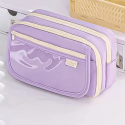 Spacious Pink Pencil Case with Multiple Compartments - Stylish School Stationery Organizer (Pencil Case Purple)