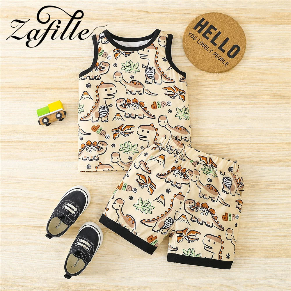 

ZAFILLE Dinosaurs Printed Baby Sleeveless Top+Shorts Sport Style Kids Boys Clothing Summer Baby Clothes Cute Children's Outfits