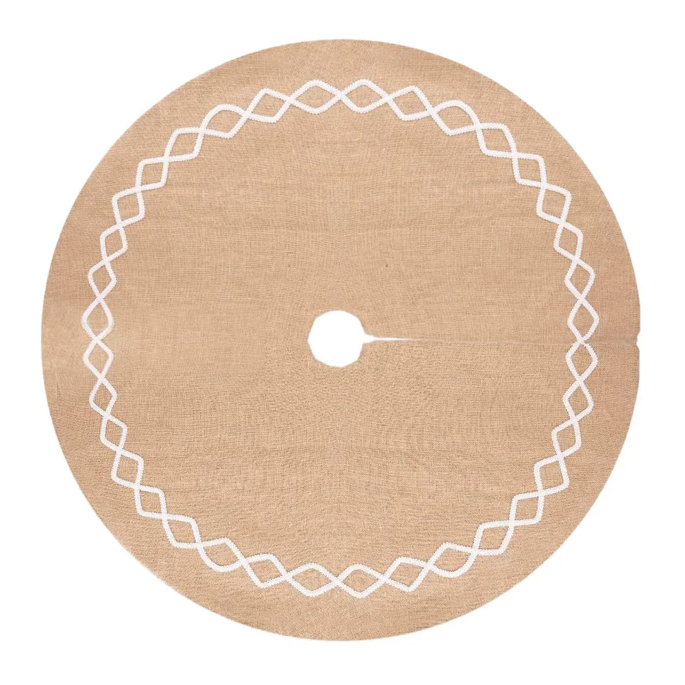 

Юбка для новогодней елки из мешковины, с белым кружевным декором ручной работы, рождественские украшения для помещений (Двухслойный дизайн) 48 дюймов