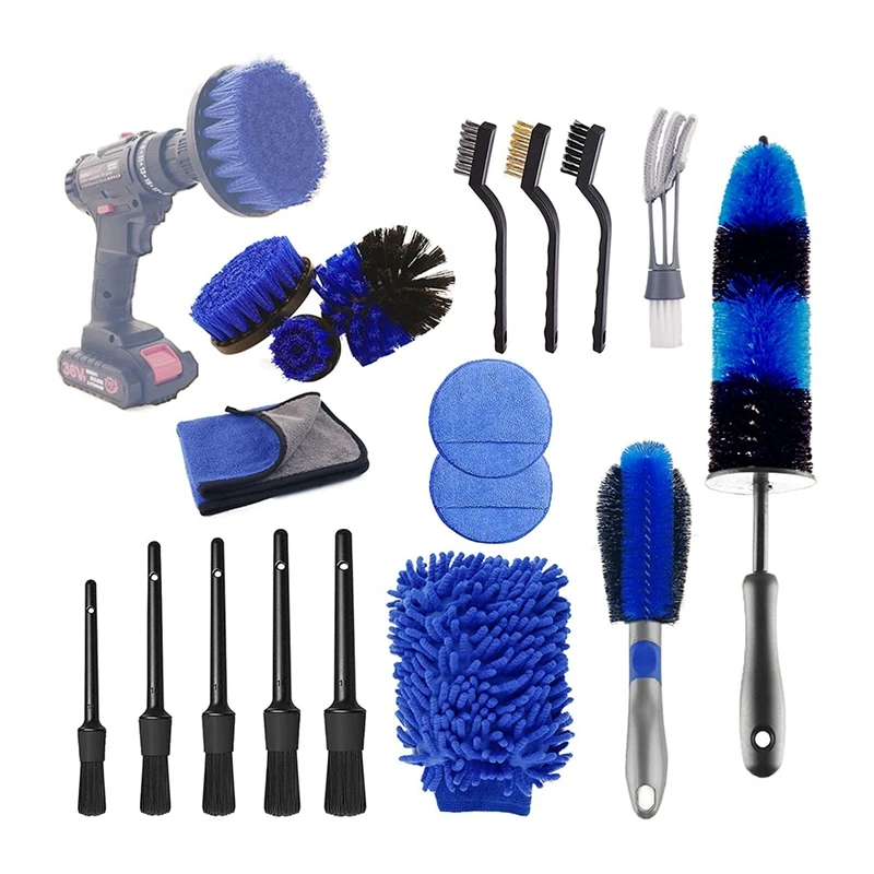 

18Pcs Car Wheel Tire Brush Set Auto Detailing Drill Brush Set Car Cleaning Kit For Cleaning Wheels,Interior,Exterior