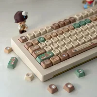 Korean Russian Keycap Khaki Cute Cocoa Bean Milk PBT Five-Sided Sublimation MOA DIY Mechanical Keyboard Cartoon Hangul Keycaps - Image 5