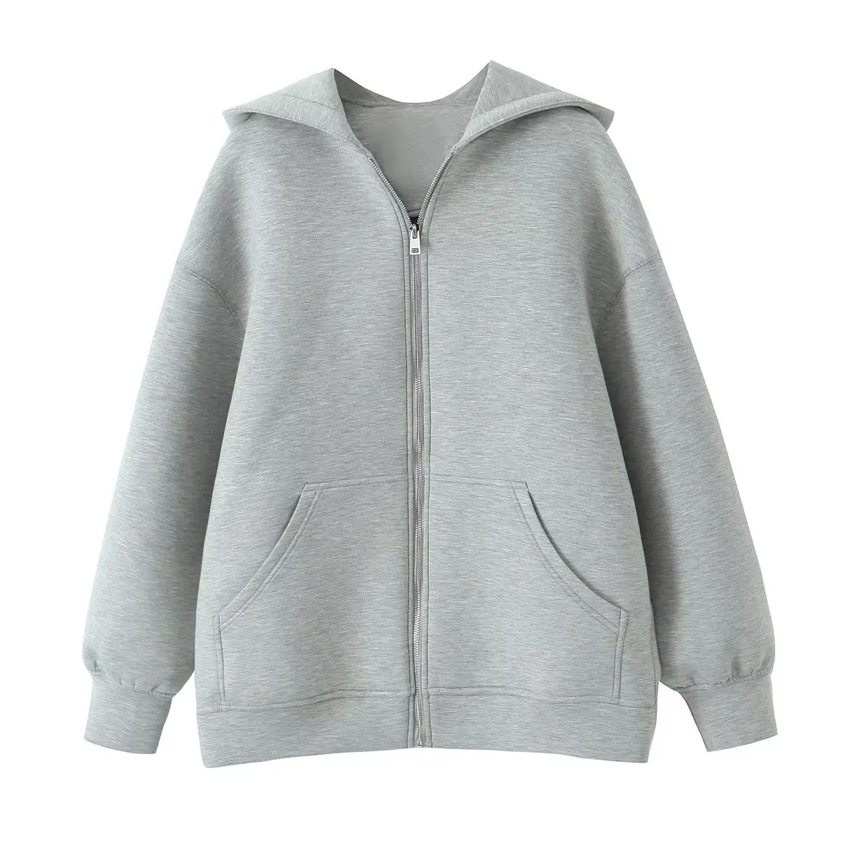 

Women Autumn New Fashion Side Pockets Loose warm Hooded Jacket Coat Vintage Long Sleeve Zipper Female Outerwear Chic Overshirt
