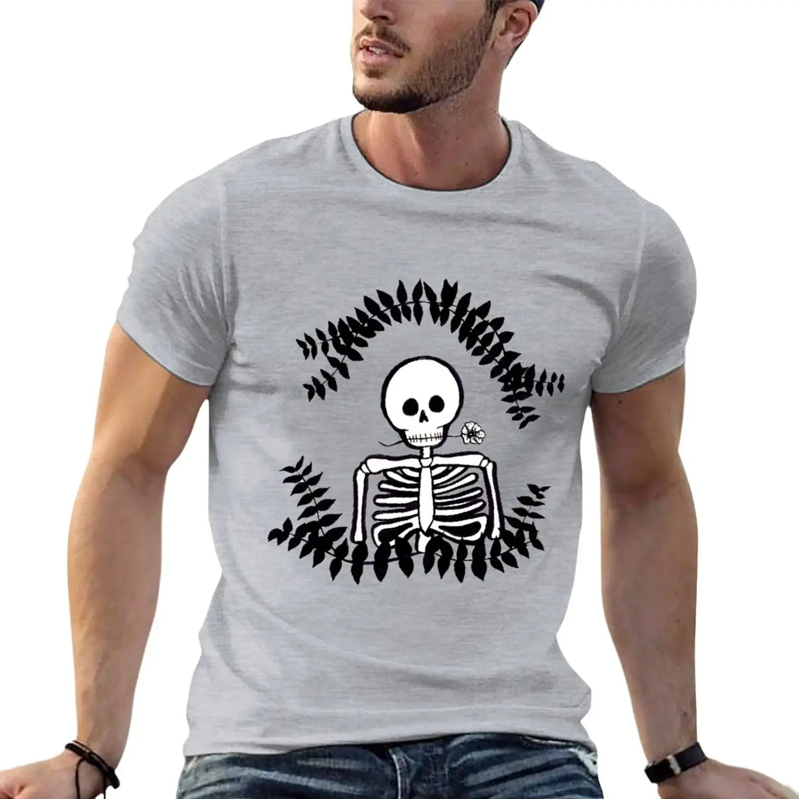 

Skeleton with flowers T-Shirt blacks customs design your own funnys sports fans mens clothing