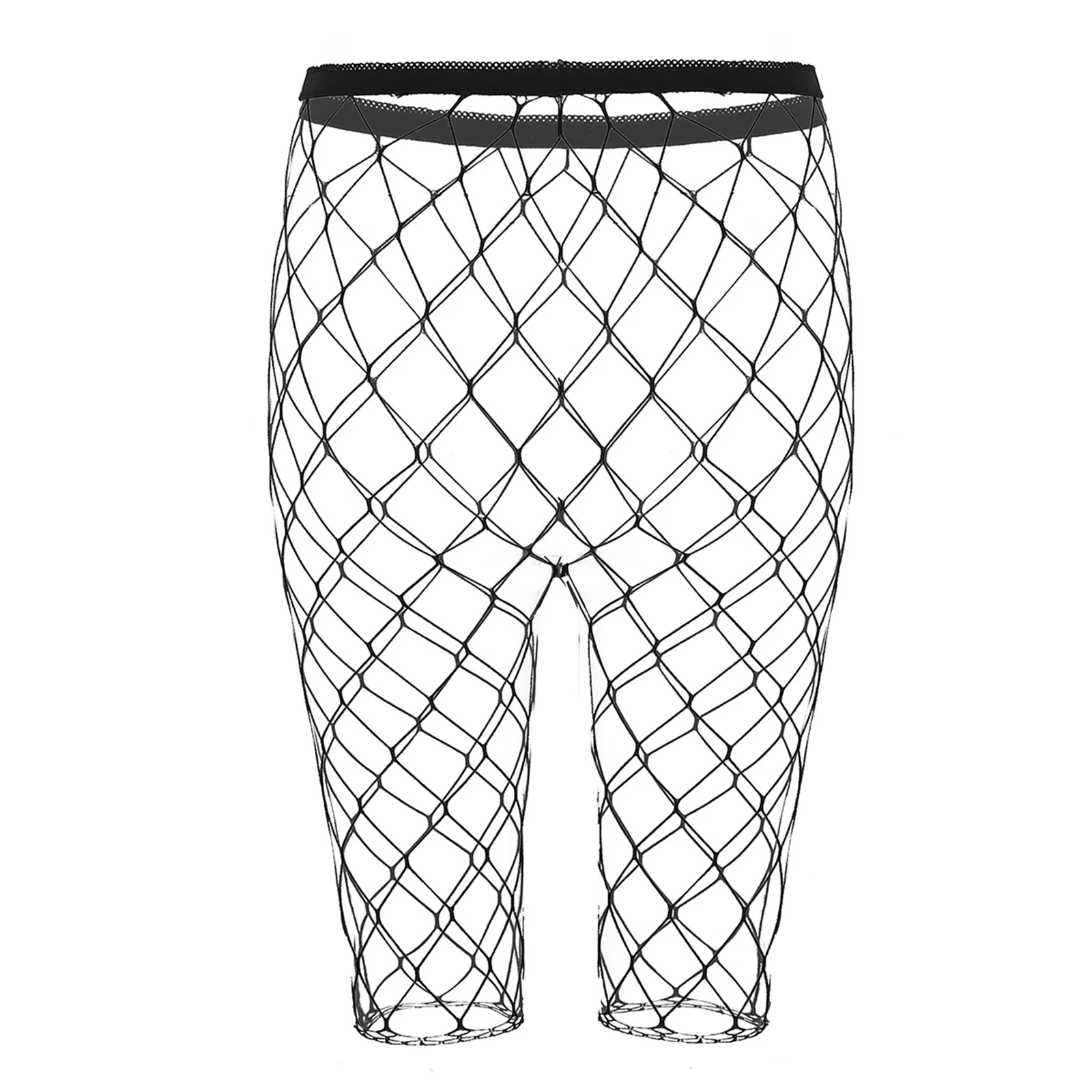 Mens Fishnet Mesh Shorts See Through High Waisted Knee Length High Stretchy Legging Half Pants Pool Party Nightclub