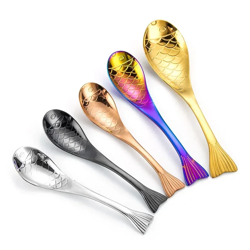 304 stainless steel spoon spoon creative fish-shaped cartoon fish dessert rice gold-plated stirring spoons stainless steel spoon