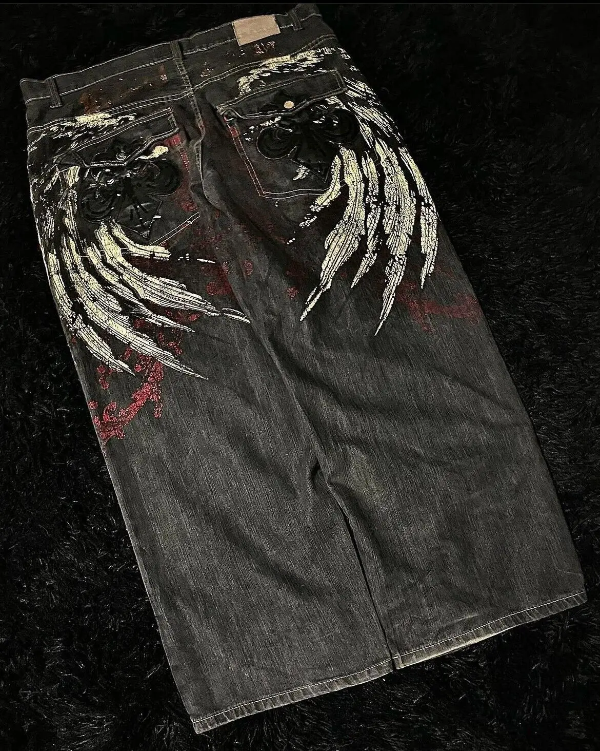 thumbnail image 1 of Pantalones vaqueros con costuras destrozadas Y2K para hombre, vaqueros negros lavados, estilo gótico, ropa de tendencia urbana, pantalones holgados retro de pierna ancha, Fall Guys, 1 of 5