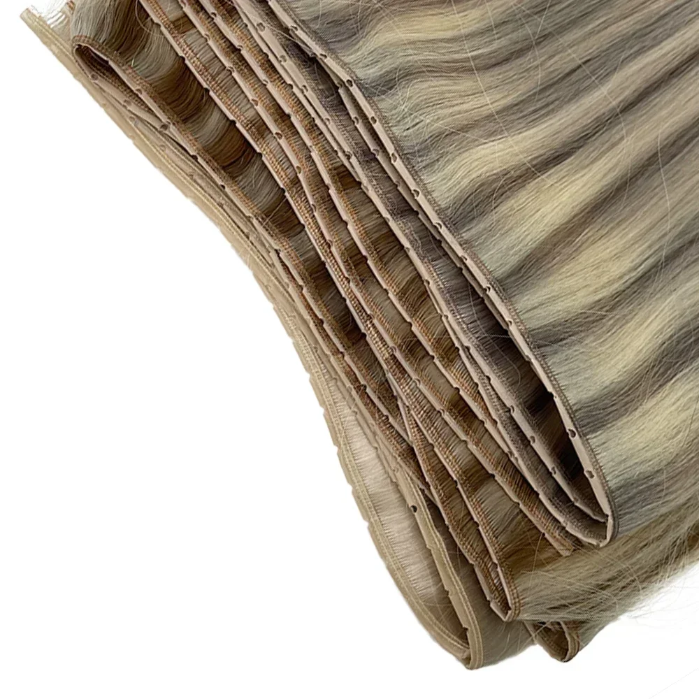 Extension per capelli Genius Butterfly Weft, doppio strato in PU con fori, annodati a mano, invisibili, in vero capello umano, per una facile installazione. - immagine 4