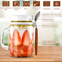 Reusable Overnight Oats Jars Container With Lid And Spoon Bedside Water Carafe with Tumbler Glass Water Pitcher Set with Cup 2