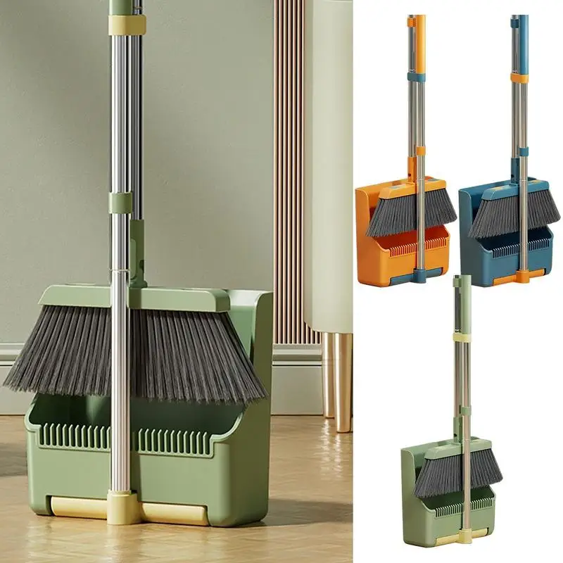 

Portable Broom Kit Upright Dustpan & Broom Combo Set 180 Degree Rotating Broom With Adjustable Handle Household Cleaning Supply