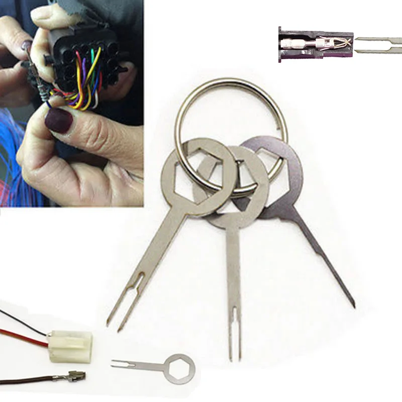 3Pcs Car Wire Terminal Removal Tool Kit Wiring Crimp Connector Pin Extractor Kit Keys Wire Plug Repair Tool