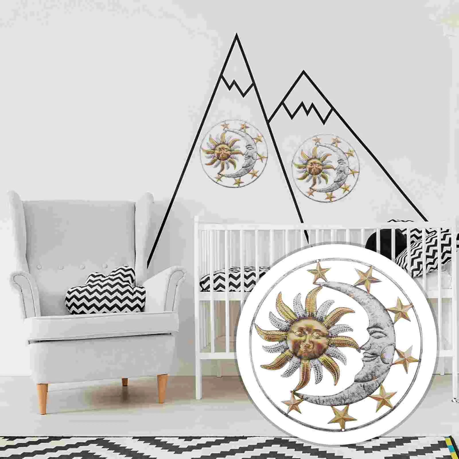 

Wrought Iron Sun Face Wall Decor Outdoor Christmas Decorations Moon Design Pendant
