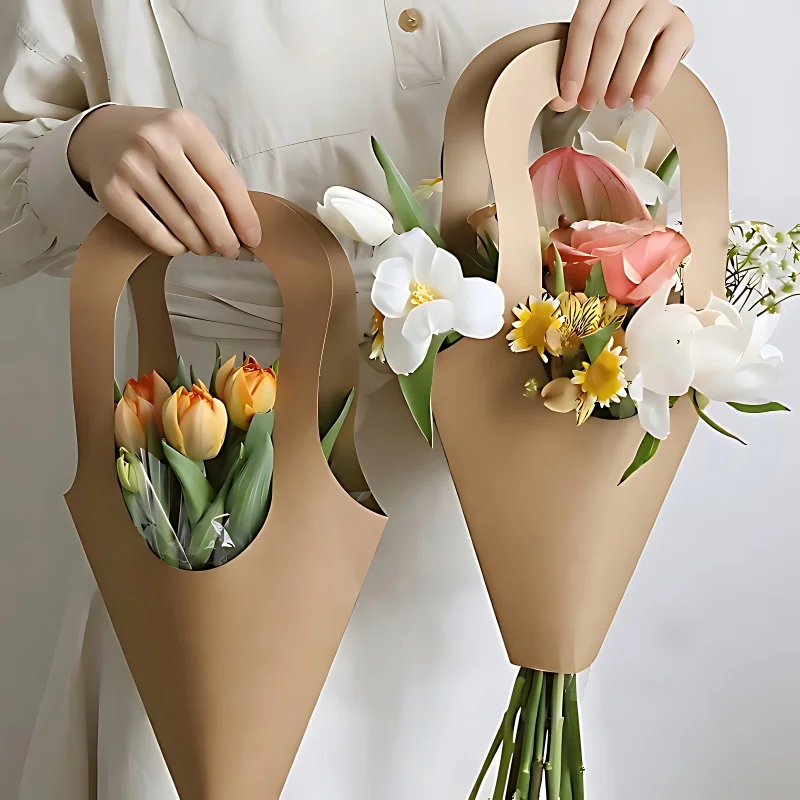 크래프트 종이 꽃 포장 가방, 문학 핸드백 꽃꽂이 가방, 선물 가방, 종이 가방, 수제 포장 가방, 1-40 개