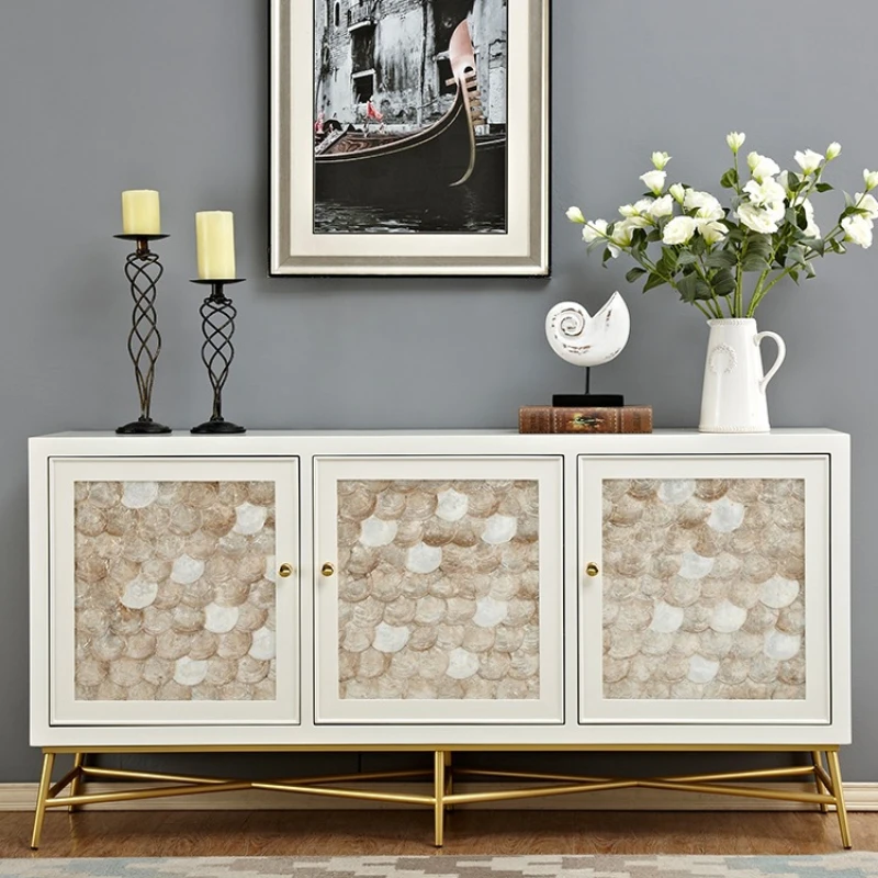

New Shell Sideboard Cabinet American Light Luxury Stainless Steel Leg Locker Entrance Cabinet Household Multifunctional