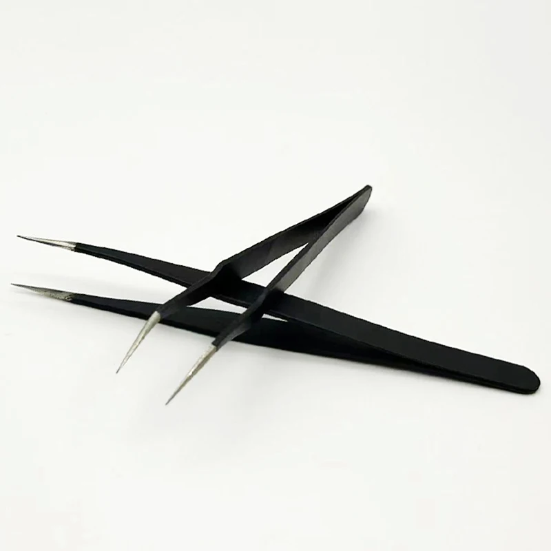 Didesun Stainless Steel Straight and Curved Black Eyelashes Tweezers for False Eyelash Extension Tweezers Fiber Tip Makeup Tools 6