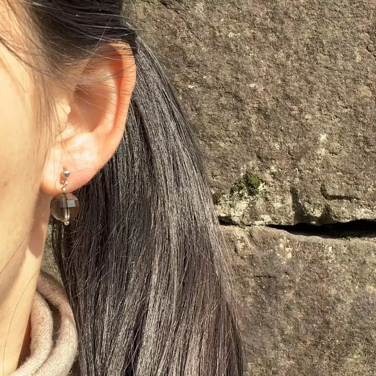 Natural Smoky Quartz Stud Earrings For Women irregular Stone 925 Sterling Silver Jewelry Gift Prevent allergy gem jewelry