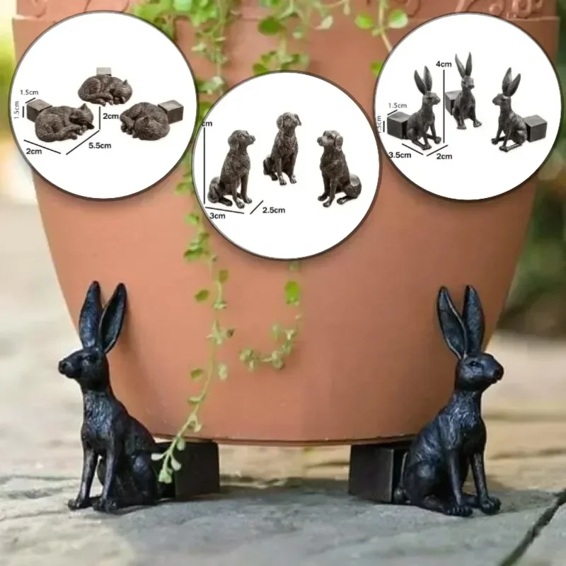 3Pcs Flower Pot Feet Stand Animal Shape Cat Dog Rabbit Plant Pots Risers Pad Outdoor Garden Resin Pot Foot Plant Bonsai Holders