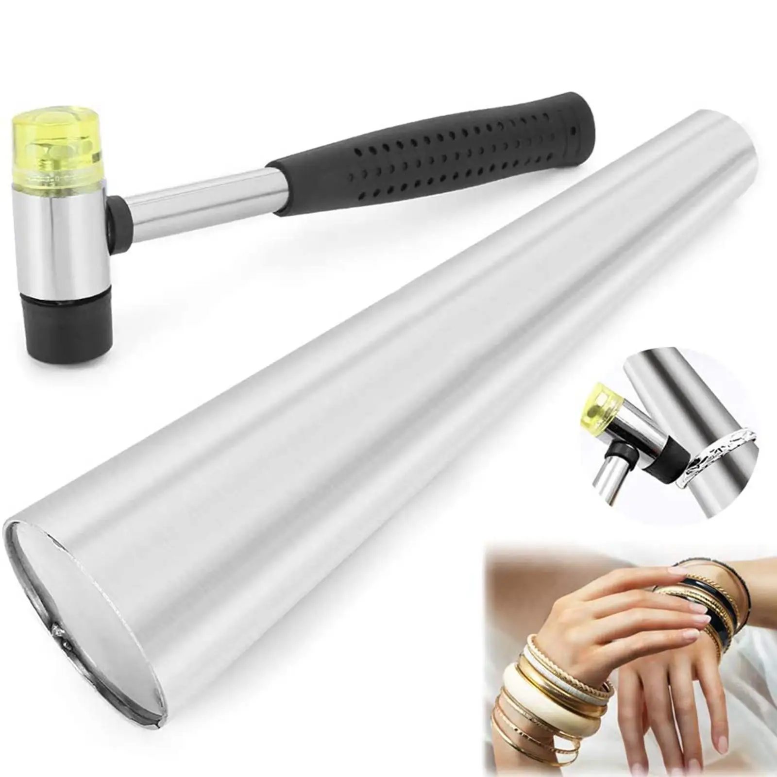 

Bracelet Mandrel Wire Wrap Rings Tools Sizing Adjuster Mallet Stainless Steel Bangle Repair Tools for Bracelets Jewelry Lovers