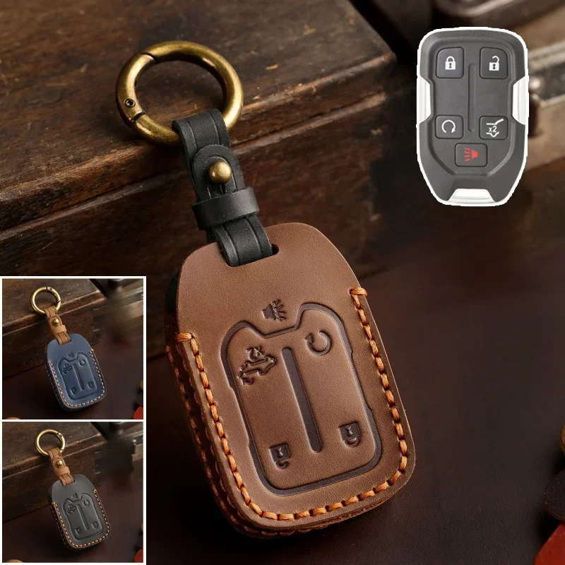 

Genuine Leather Smart Remote Car Key Fob Case Cover Holder Bag For Chevrolet Silverado GMC ACADIA SIERRA Terrain 1500 2500