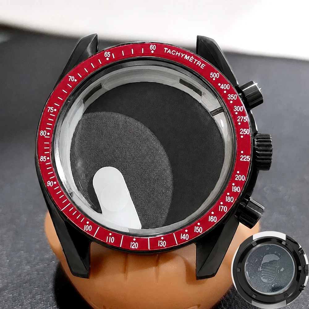 Moon Phase Chronograph Watch Case - 39.7MM Stainless Steel with Moon Pattern Back
