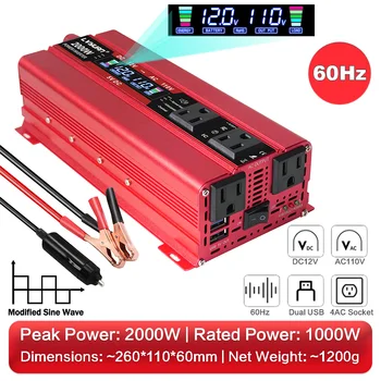 12V to 120V Lvyuan 2000W รถอินเวอร์เตอร์ Modified Sine Wave Volatge Converter 60Hz 4 AC US ซ็อกเก็ต Dual USB LCD อินเวอร์เตอร์ 7