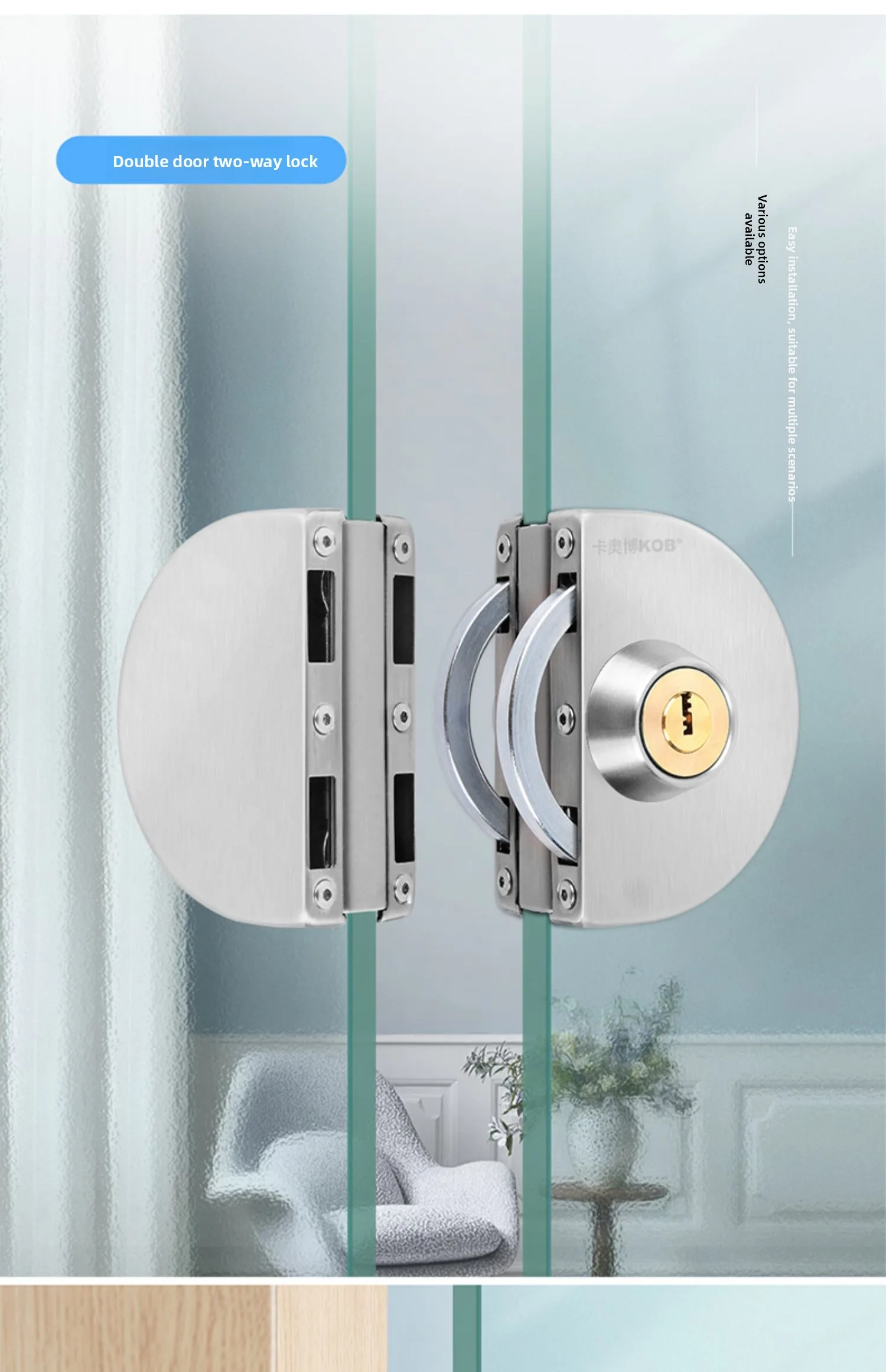 No-Drill 304 Stainless Steel Glass Door Lock Single/Double Door for Tempered Sli