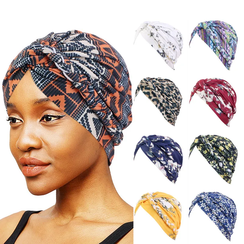 

India Printed Turban Cap Muslim Women Hijab Chemo Hat Braid Headscarf Beanie Bonnet Canner Islamic Headwear Wrap Hair Loss Cover