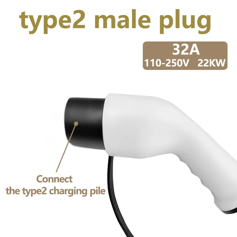 EV Charger Type2 Male Plug for Power Supply Side 32A 3Phase IEC62196-2 Adapter 22KW Single Three Phase European standard car