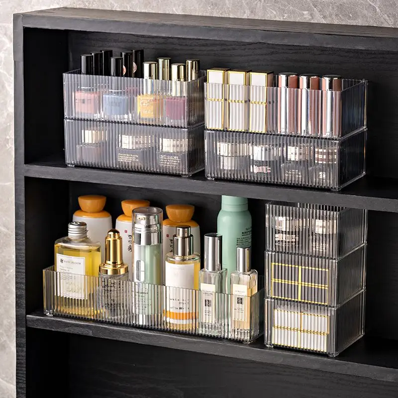 Stackable Clear Plastic Storage Box Vanity Kitchen Bathroom Drawer Divider Home Office Cosmetics Jewelry Utensils Organizer Tray