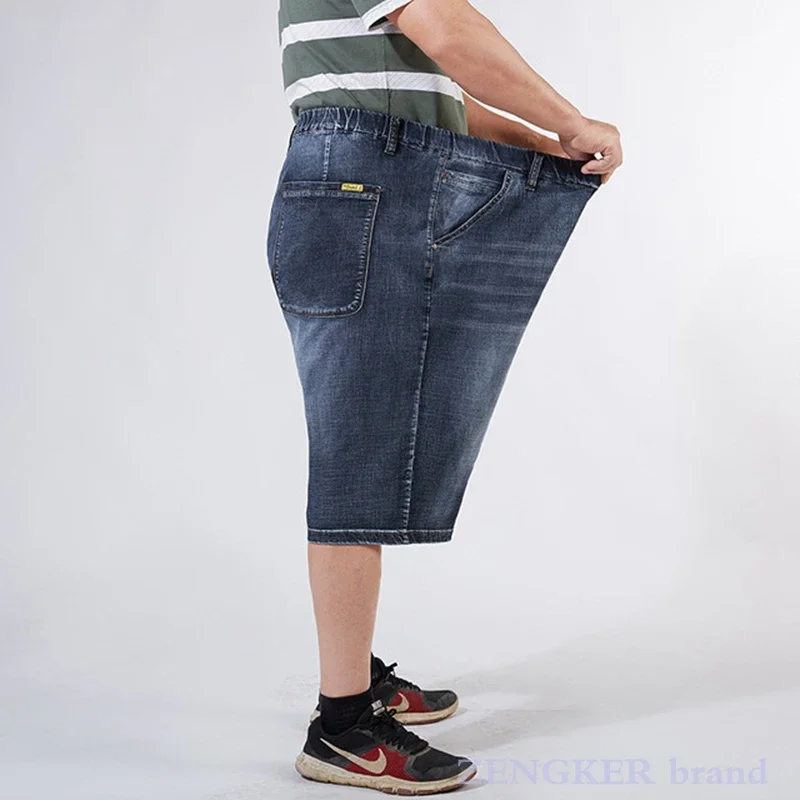 Summer Denim Shorts Men's Five-Point Pants Plus Size Loose Elastic Waist 50 52 Oversized