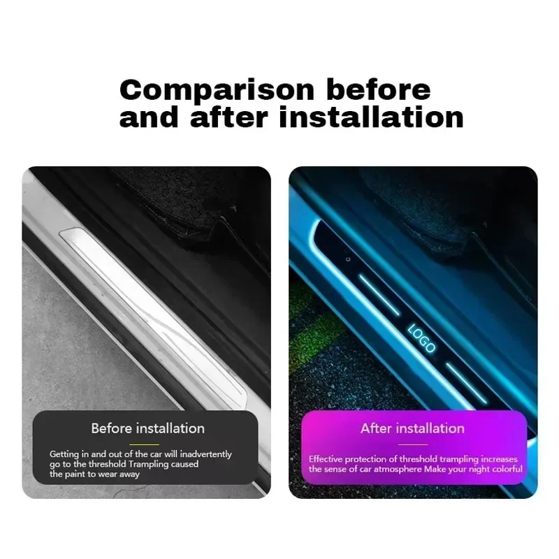 Customized Car Door Sill Light Threshold Lamp Logo Projector Lamp Power Moving LED Welcome Plate Pedal Light Protect Car Doors 6