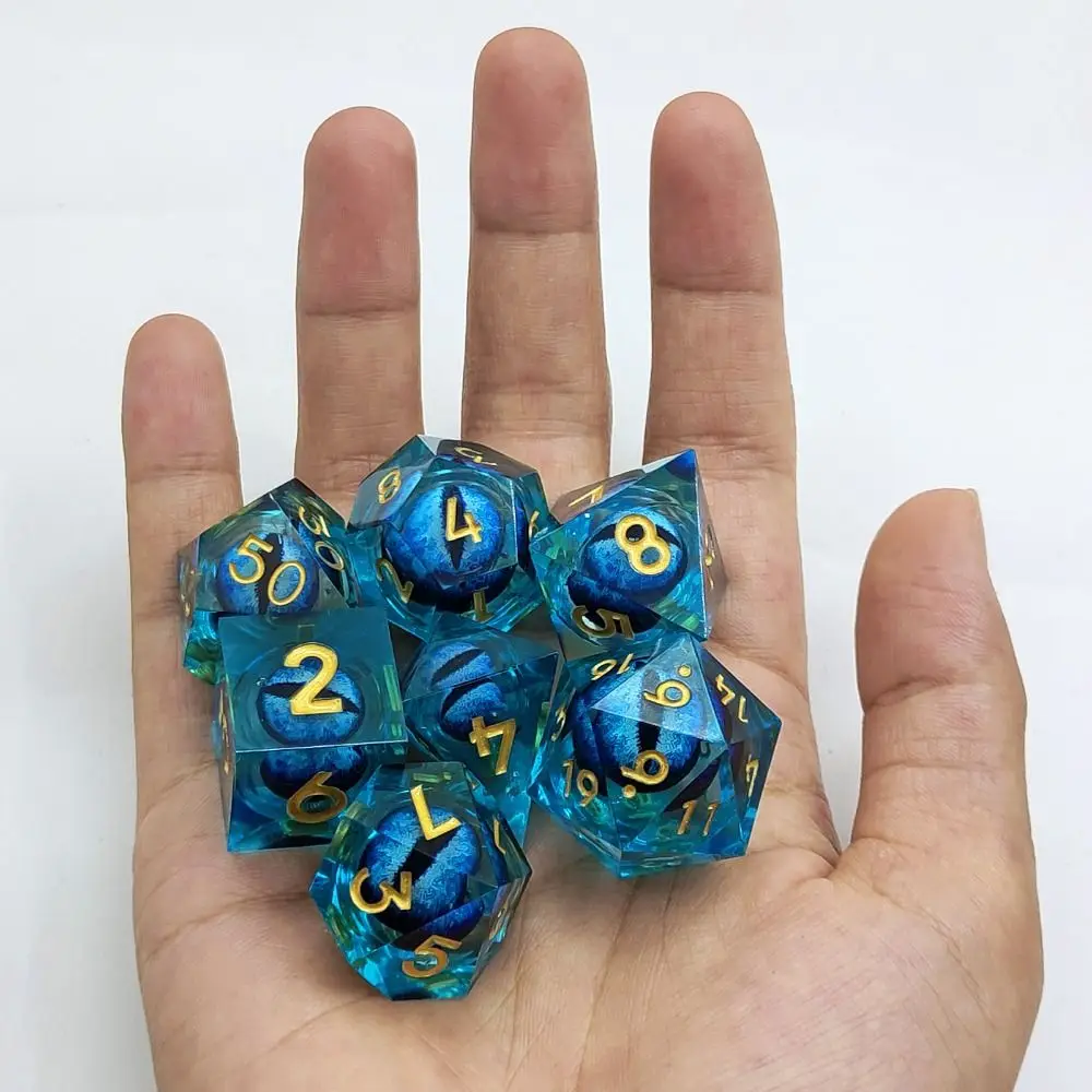 

7Pcs D4 D6 D8 D10 D12 D20 Fluid Dice Set New Resin Black Blue Purple Liquid Dices Polyhedral Table Games Accessories Gift