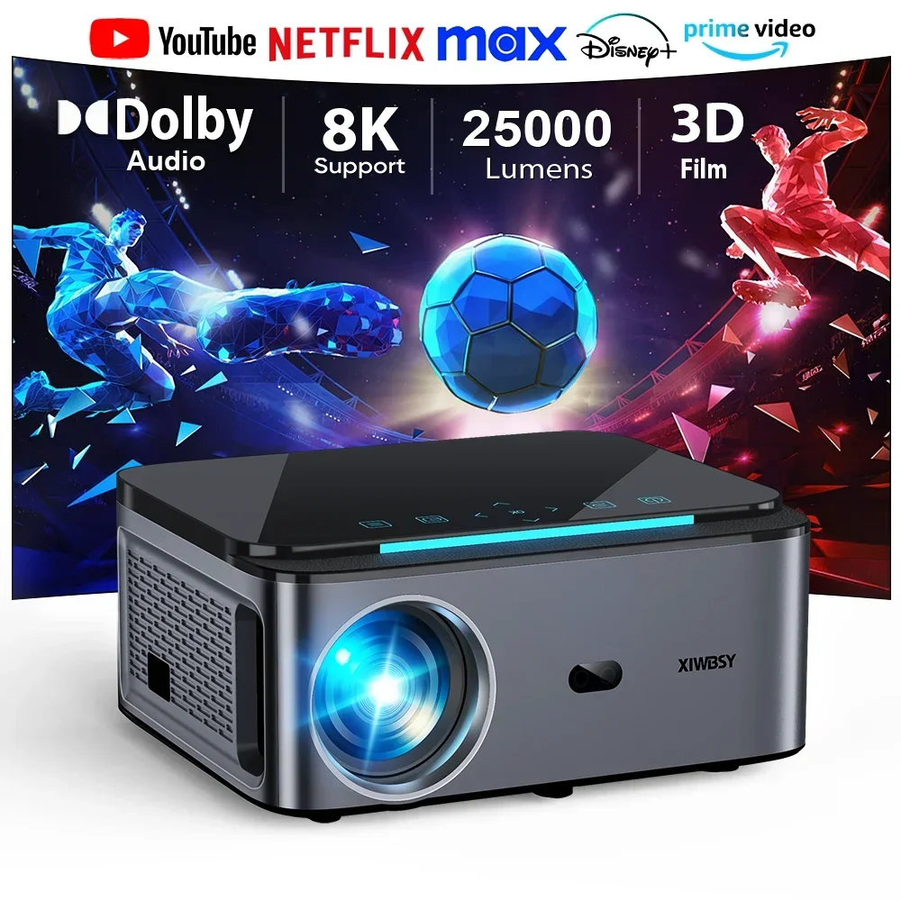 Mini portable video projector 25000Lumens Android 4K Native 1080P Auto Keystone Dolby Audio Home Theater Smart Projector