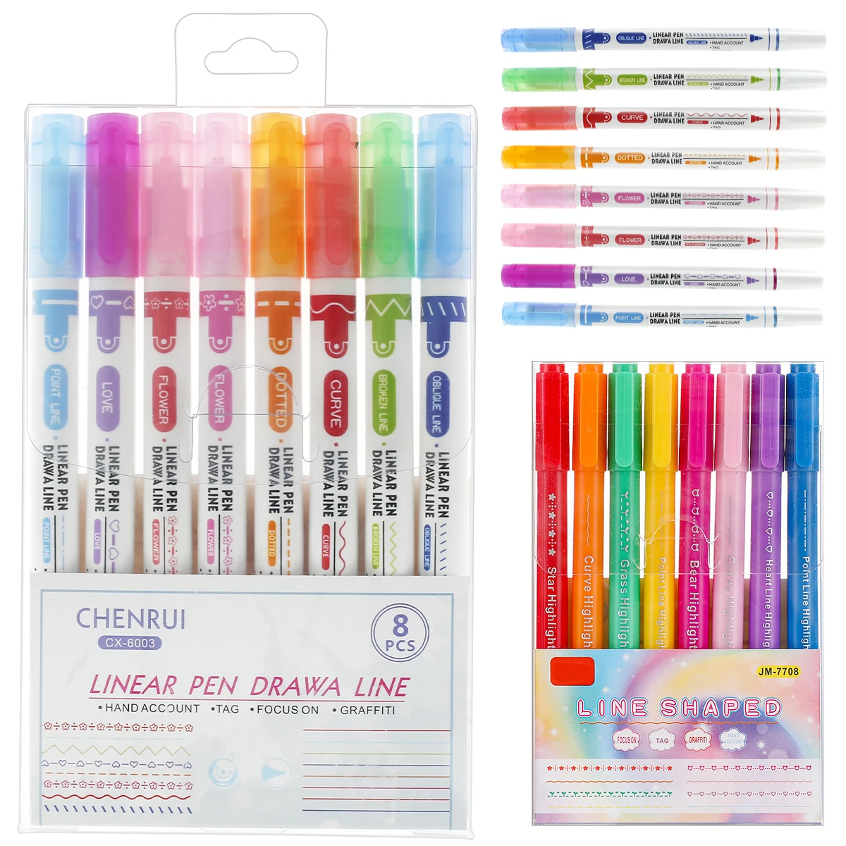 16 Pcs Dual Tip Highlighter Pen Set with Different Curve Shapes Bright