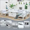 7 Pcs Aluminum Patio Furniture with Fire Pit Conversation Set with 29'' Large Depth Seat Outdoor Modern Luxury Garden Sofa Set 6
