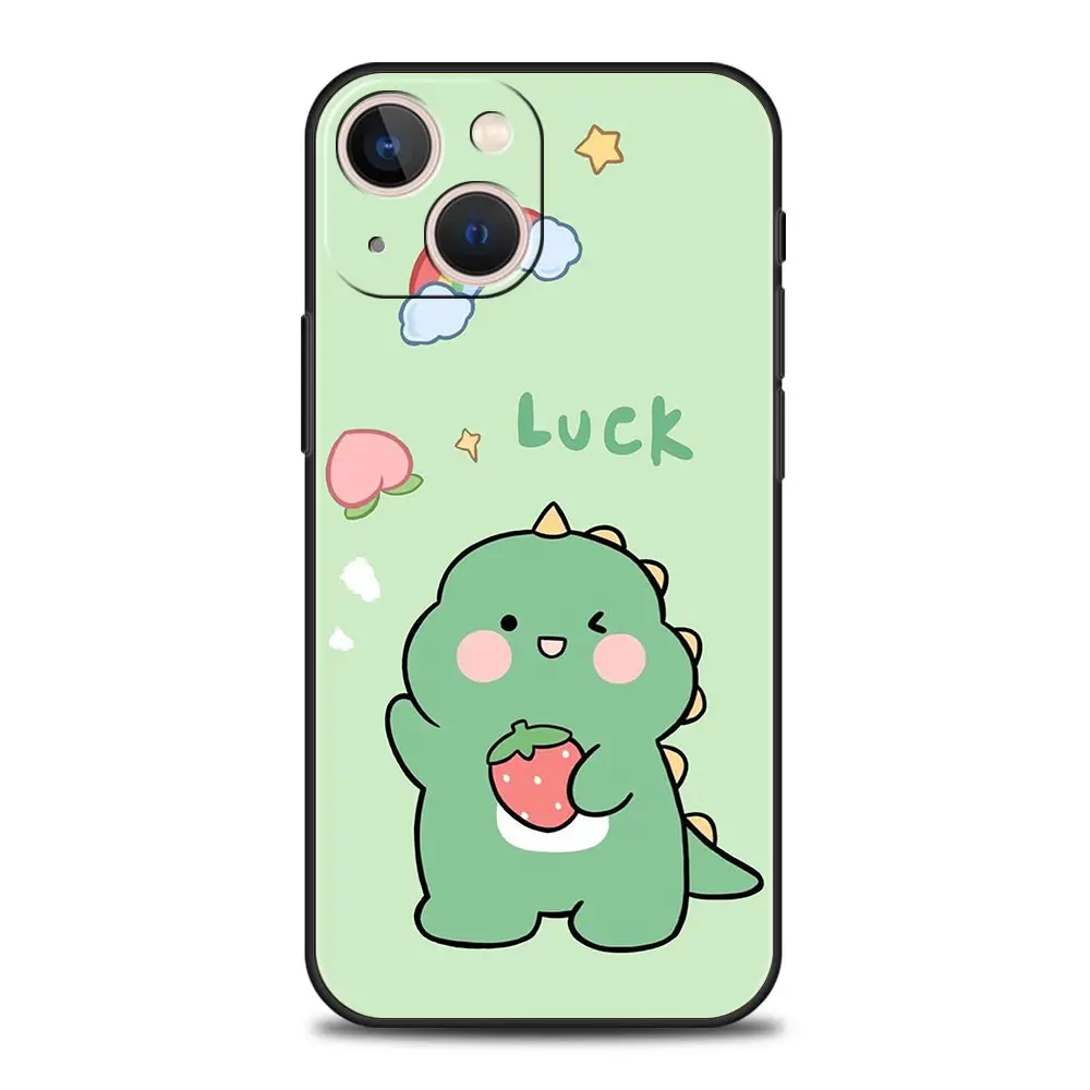 Adorable Dinosaur Bear Couple Silicone Phone Case - Black Protective Cover