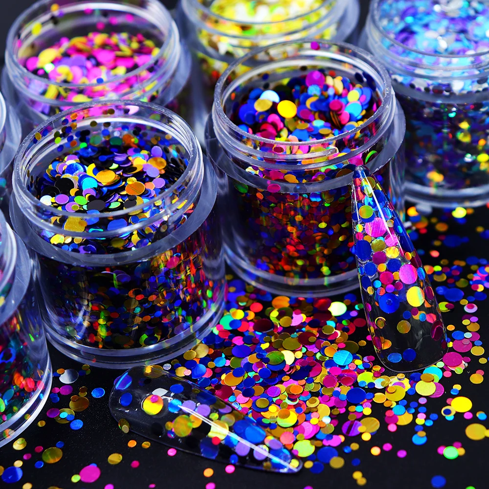 10 ml Nail Art Sequins Holographic Round Shape Nails Accessories Colorful Bubble Glitter Flake Mixed Manicure DIY Art Decoration nail glitter nail decoration nail decorations nail flakes