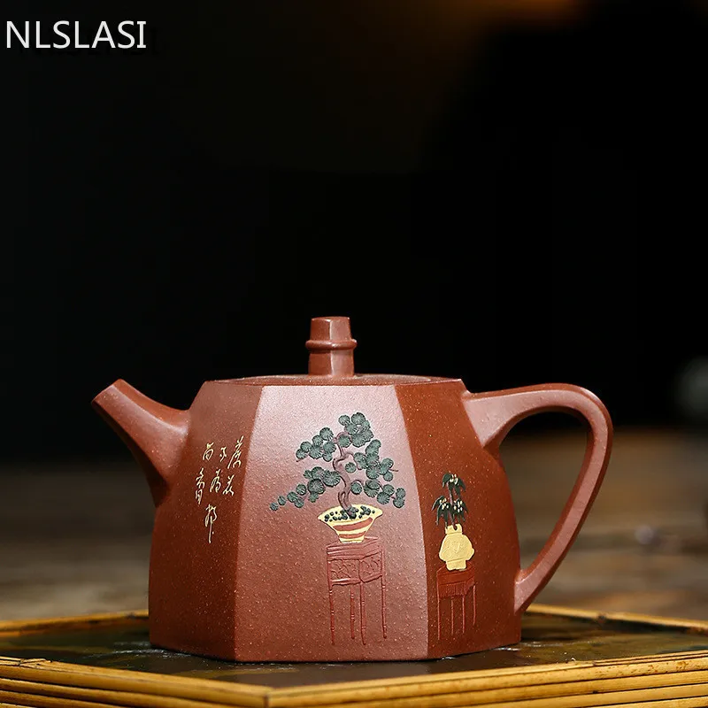 

1pc Raw Ore Retro Tea Pot Chinese Yixing Purple Clay Teapot Handmade Filter Kettle Household Tea Set Travel Drinkware 300ml