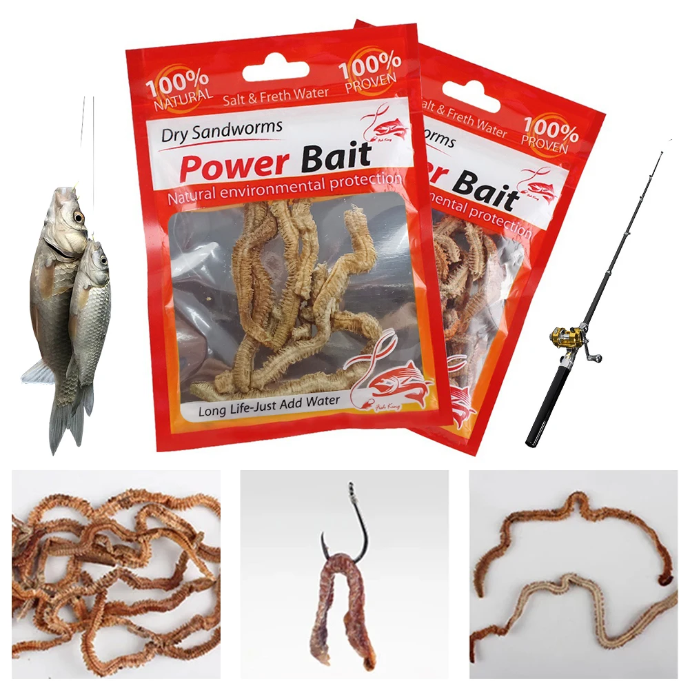 Dry Sandworms Fishing Lures Artificial Bait Lifelike Dry Lugworm Sandworms for Saltwater Freshwater Fishing
