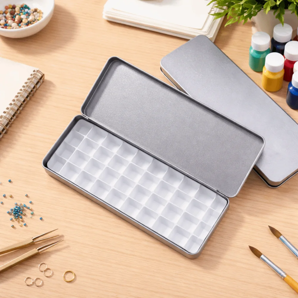 실버 컬러 수채화 포장 상자 빈 휴대용 페인트 팔레트 상자 분리형 36 그리드 페인트 트레이 수채화 포장