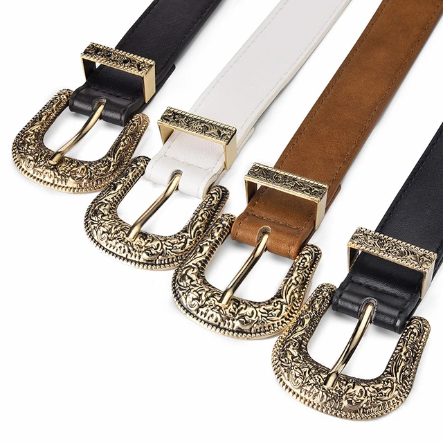 Retro Metal Pin Buckle Women Belt Vintage Carved PU Leather Gothic Waist Belt  Ladies Casual Jeans Pants Waistband Strap - AliExpress