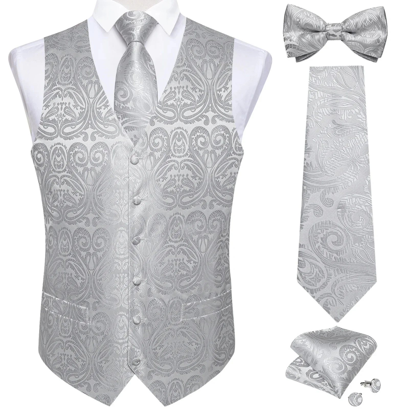 

custom Vests For Men Slim Fit Mens Wedding Suit Vest Casual Sleeveless Formal Business Male Waistcoat Hanky Necktie Bow Tie Set