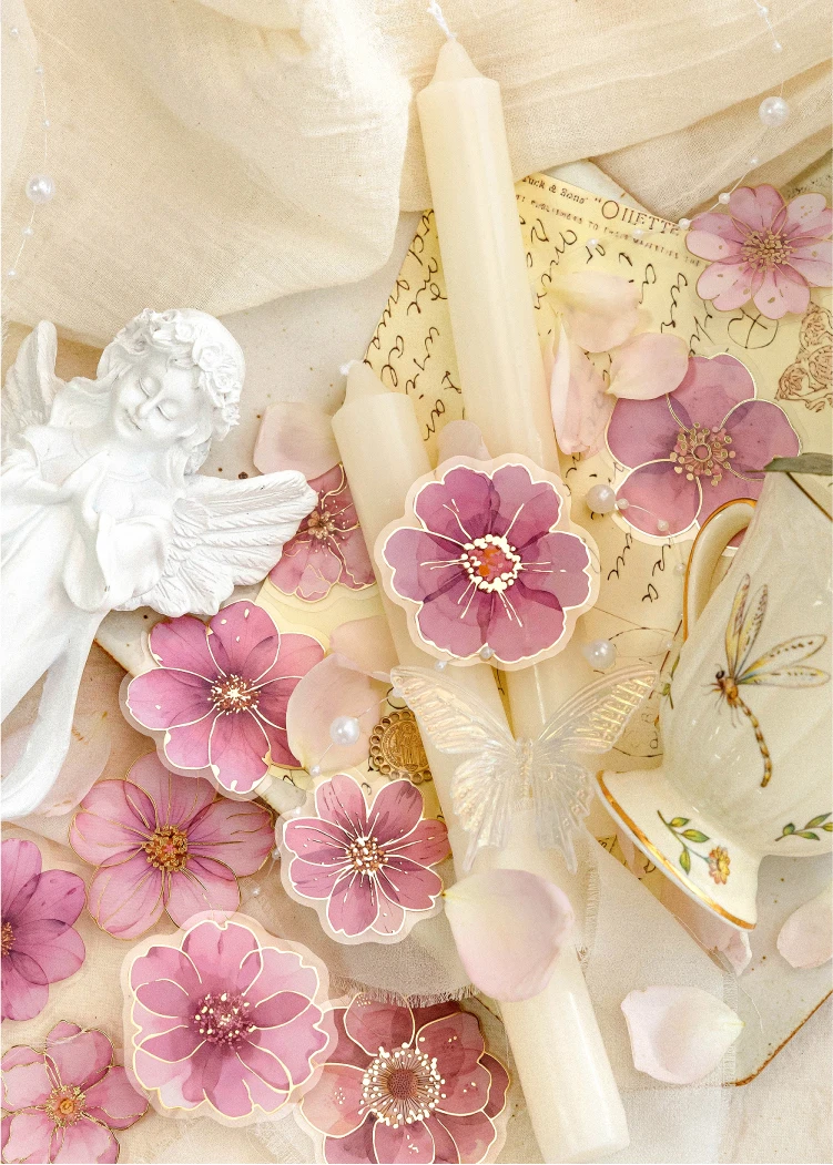 40 Stück/Packung Heißpräge-Blumenaufkleber aus PET-Materialien für Collage, Junk Journal, DIY, Scrapbooking-Zubehör, Ästhetische Deko-Aufkleber – Detail 20