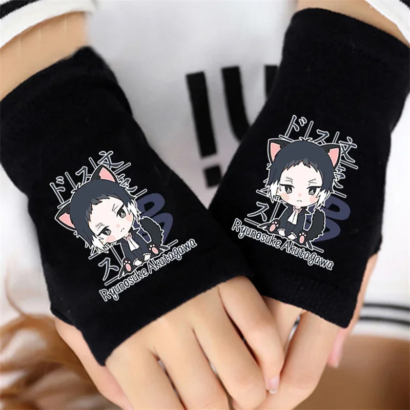 Cosplay Gloves Cartoon Gloves Cosplay Wrist Gloves Dazai Osamu Nakahara Chuuya Half Finger Mitten Costume Prop