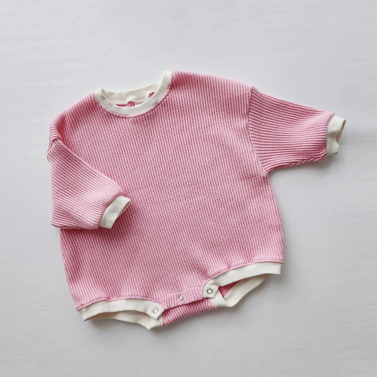 2023 Baby Waffle Sweatshirt Romper Newborn Infant Baby Girls Boys Cotton Oversized Romper Long Sleeve Toddler Clothes Jumpsuits 2